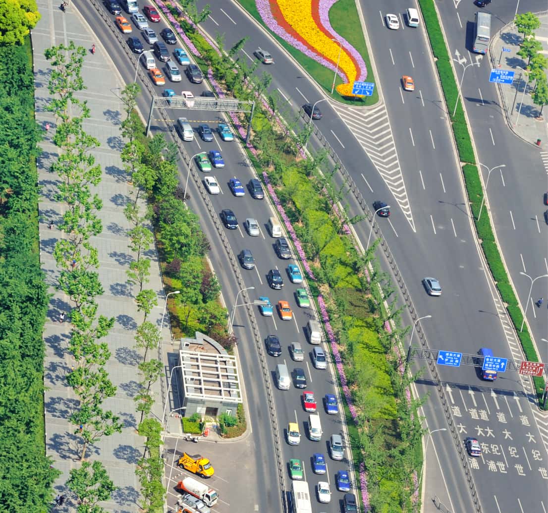 air quality monitor drone in city traffic