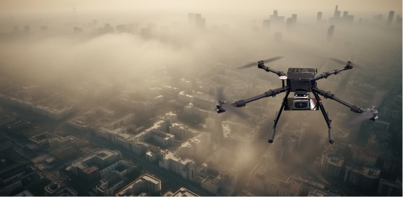 Air quality monitoring drone in urban area