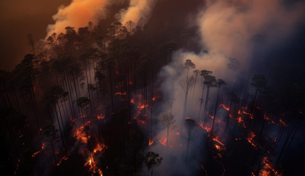 Drone capture from a fire area